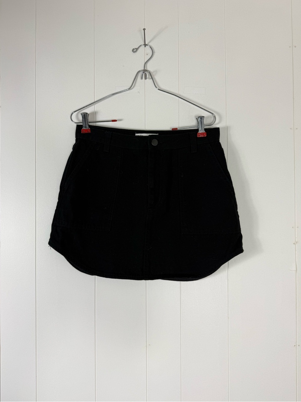 Zara Black Denim Mini Skirt with Branded Button